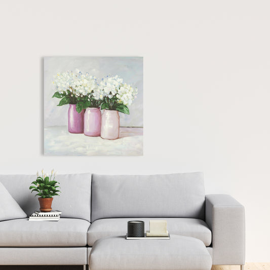 Hydrangea Flowers in Pink Vases Canvas - Floral Home Decor