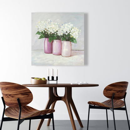 Hydrangea Flowers in Pink Vases Canvas - Floral Home Decor