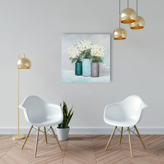 Hydrangea Flowers in Blue Vases Canvas | Home Decor Art