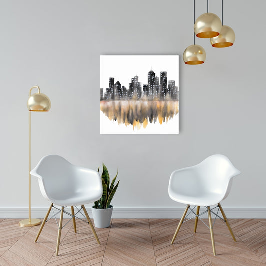 Yellow Watercolor Cityscape Canvas - Bedroom Wall Art Decor