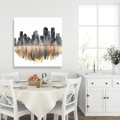 Toile aquarelle jaune représentant un paysage urbain - Décoration murale pour chambre à coucher