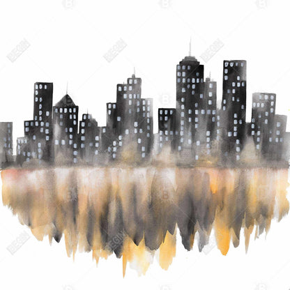 Toile aquarelle jaune représentant un paysage urbain - Décoration murale pour chambre à coucher