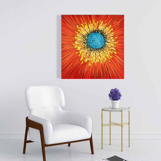 Closeup on a Red Flower Canvas | Floral Bedroom Wall Art Decor