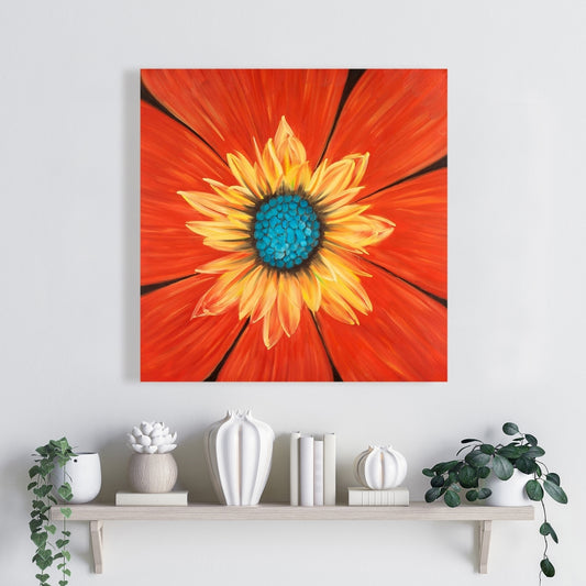 Blue Floral Canvas - Flower Middle | Bedroom Botanical Decor