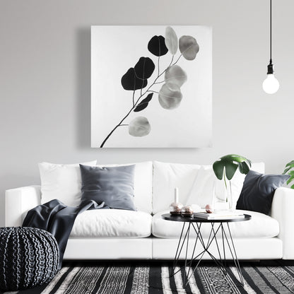 Toile à motifs de branches et de feuilles en nuances de gris | Décoration botanique minimaliste