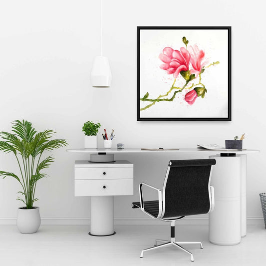 Toile encadrée Fleurs de magnolia rose | Décoration botanique pour chambre