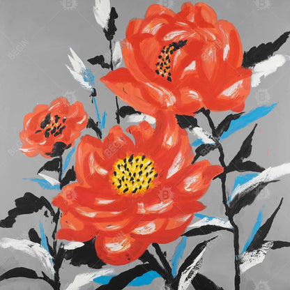 Three Pink Flowers Canvas - Botanical Floral Home Decor Art