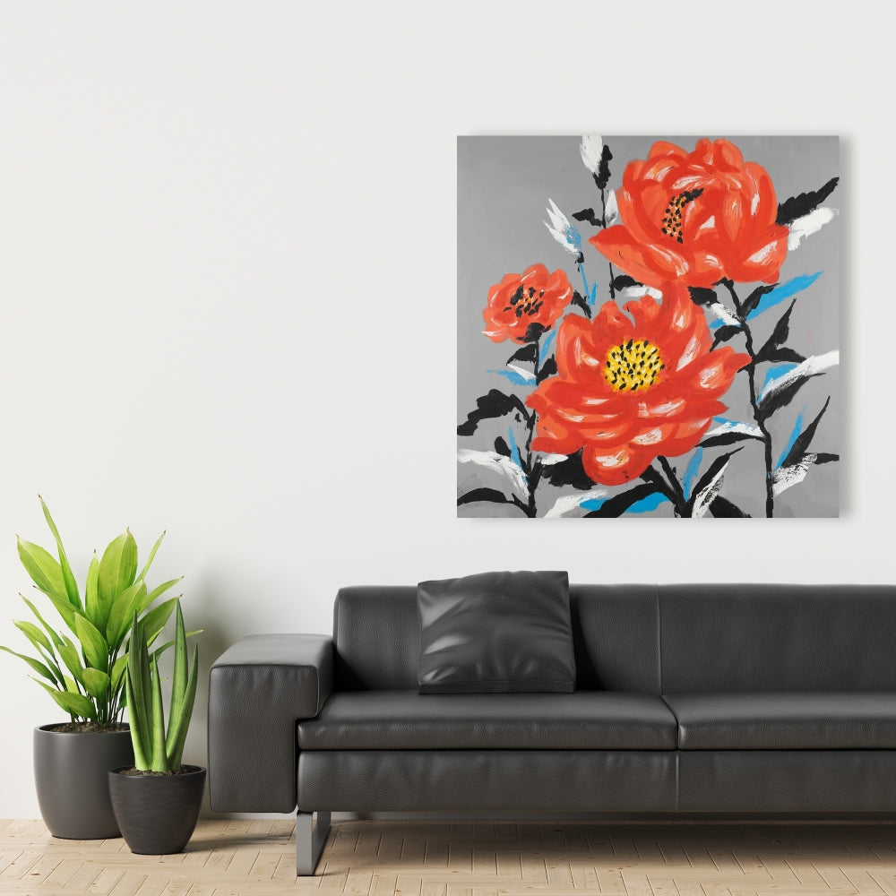 Three Pink Flowers Canvas - Botanical Floral Home Decor Art