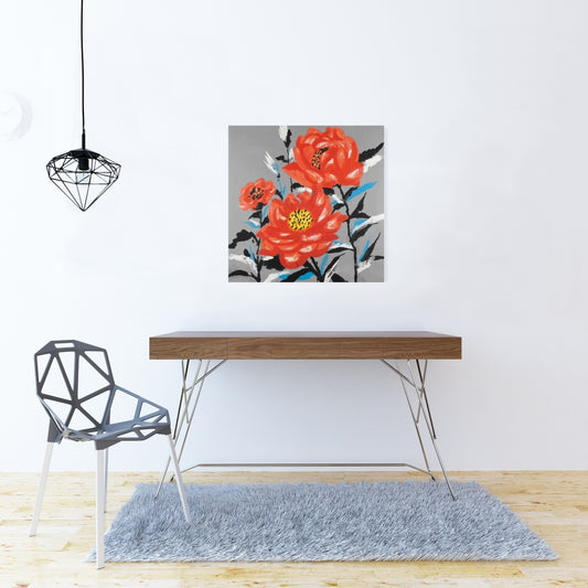 Three Pink Flowers Canvas - Botanical Floral Home Decor Art