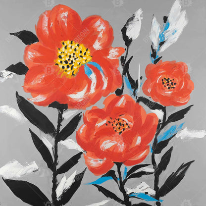 Pink Flowers, Blue Leaves Gray Botanical Canvas - Home Decor