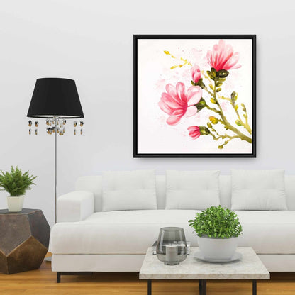 Toile encadrée « Fleurs de magnolia à l'aquarelle » | Décoration romantique