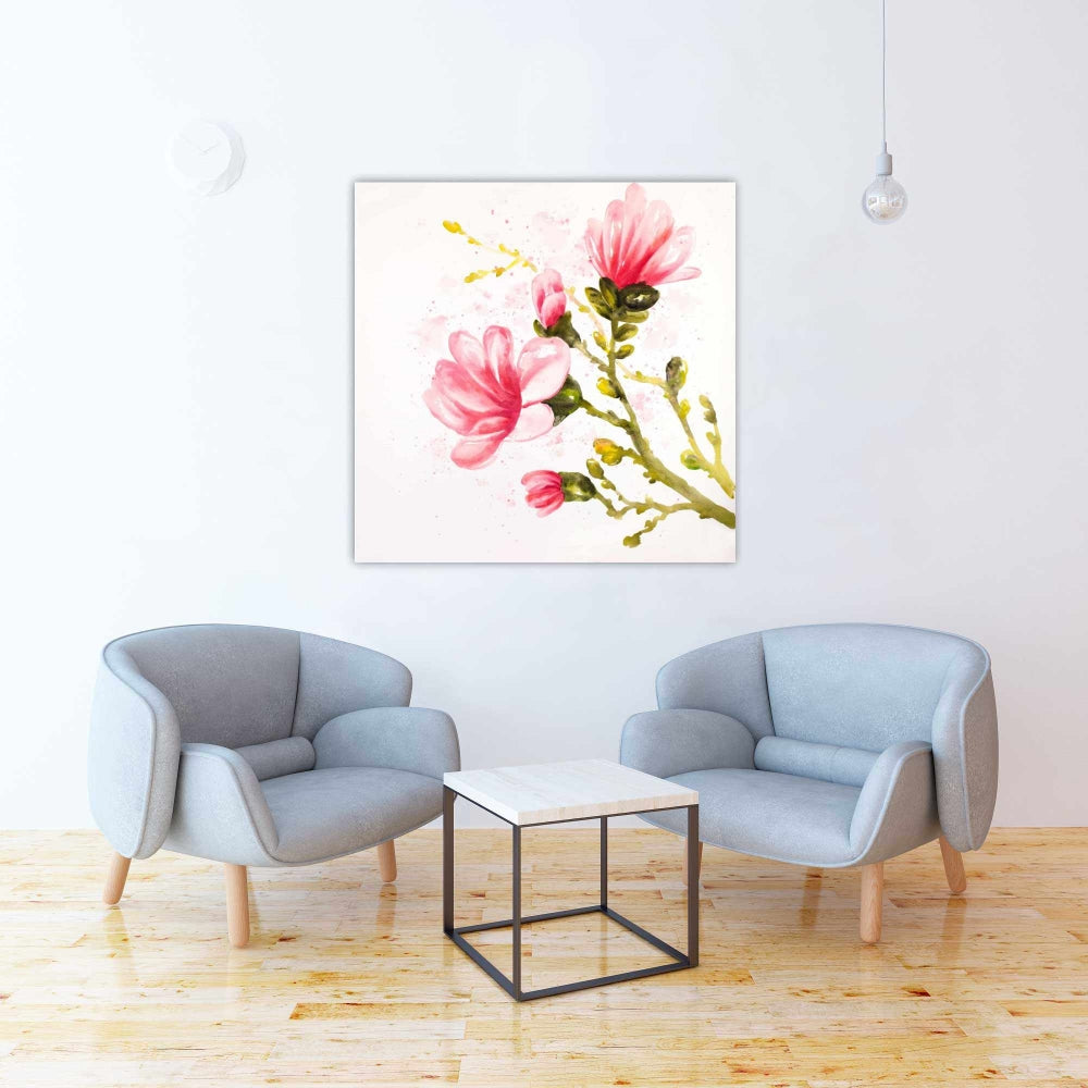 Watercolor Magnolia Flowers Pink Canvas | Bedroom Decor Art