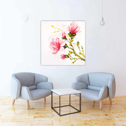 Watercolor Magnolia Flowers Pink Canvas | Bedroom Decor Art