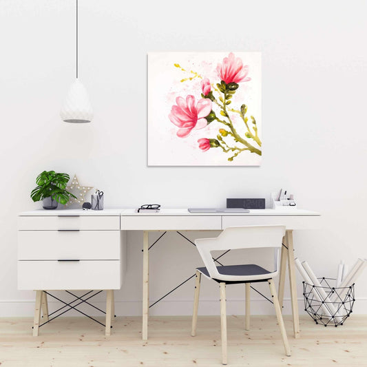 Watercolor Magnolia Flowers Pink Canvas | Bedroom Decor Art