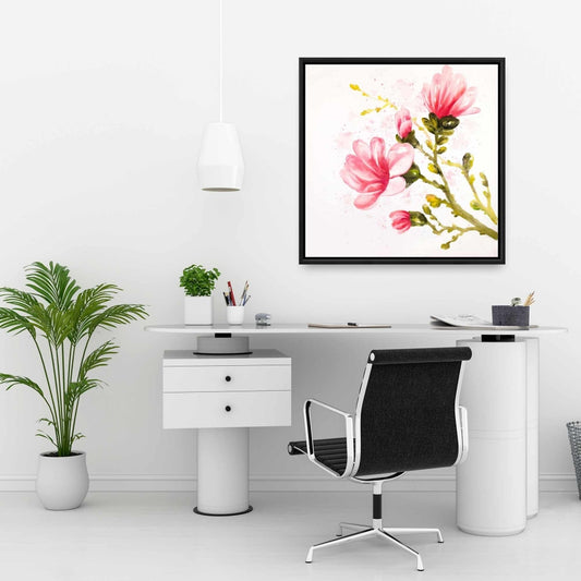 Toile encadrée « Fleurs de magnolia à l'aquarelle » | Décoration romantique