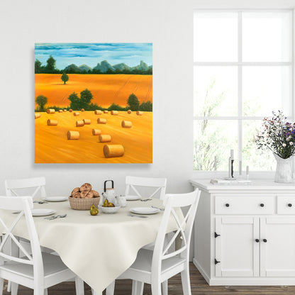 Hay Bale Fields Blue Canvas | Landscape Tree Home Decor