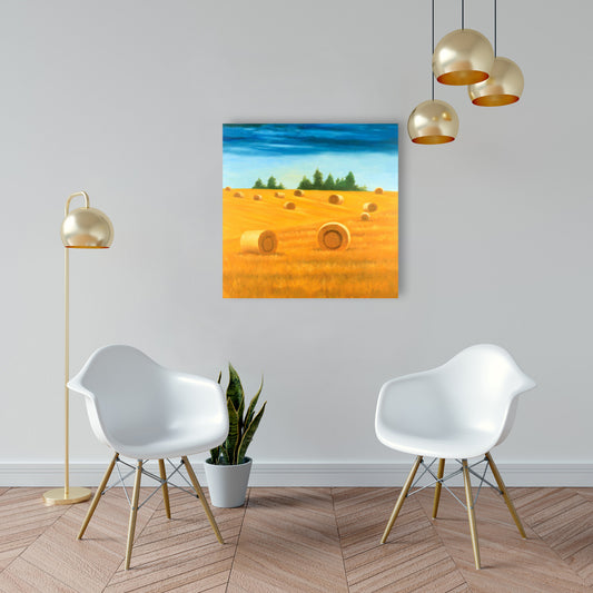 Paysage de campagne | Toile murale rustique bleue