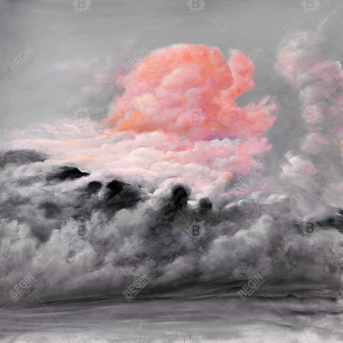 Pink Clouds Gray Landscape Canvas - Modern Home Decor Art