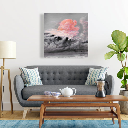 Pink Clouds Gray Landscape Canvas - Modern Home Decor Art