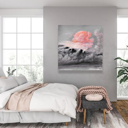 Pink Clouds Gray Landscape Canvas - Modern Home Decor Art