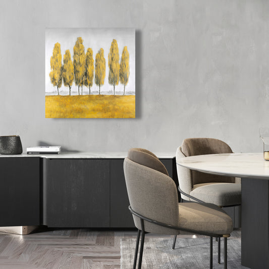 Toile Paysages gris | Décoration d'intérieur abstraite avec arbres jaunes