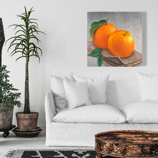 Hyperrealist Two Oranges Canvas | Food Art for Home Decor