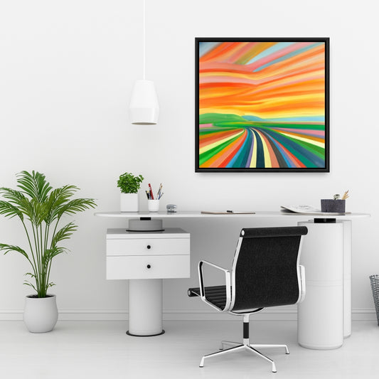 Colorful Road Landscape Canvas | Mountains Blue Framed Art