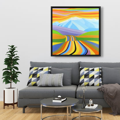 Mountain Road Multicolored Canvas | Blue Frame Home Decor