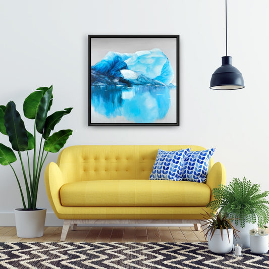 Scenic Coastal Blue Framed Canvas | Iceland Icebergs Decor