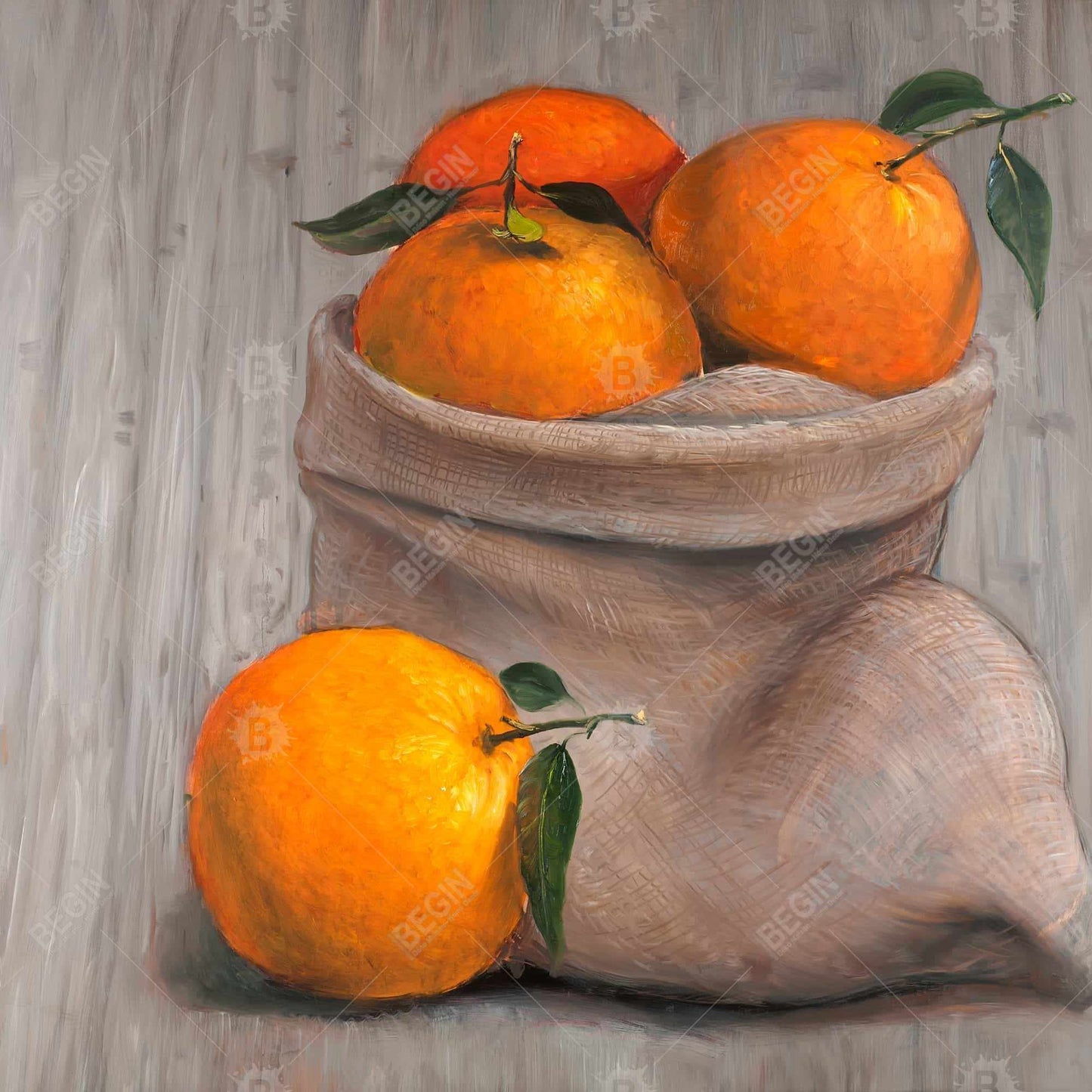 Toile « Sac d'oranges » | Décoration de cuisine marron | Œuvre encadrée
