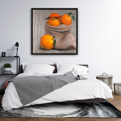 Toile « Sac d'oranges » | Décoration de cuisine marron | Œuvre encadrée