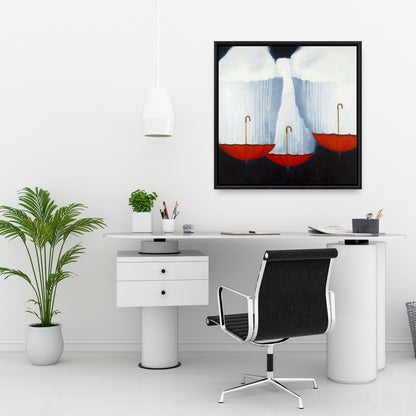 Upside Down Umbrellas Framed Canvas | Romantic Bedroom Decor