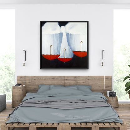Upside Down Umbrellas Framed Canvas | Romantic Bedroom Decor