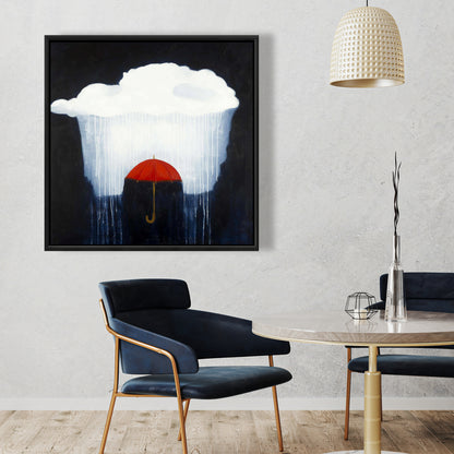 Umbrella Under Rain Canvas | Blue Frame Home Decor Art
