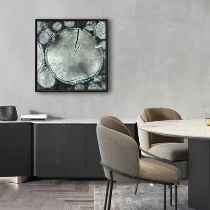 Stacked Wood Logs Canvas | White Framed Monochrome Decor