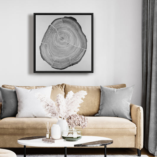 Grayscale Wood Log Framed Canvas | Trees Bedroom Decor