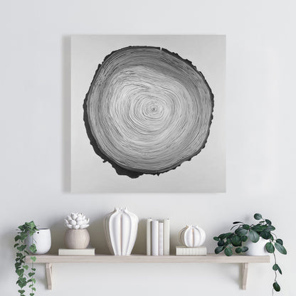 Grayscale Round Wood Log Gray Canvas - Monochrome Bedroom Decor