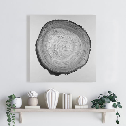 Grayscale Round Wood Log Gray Canvas - Monochrome Bedroom Decor