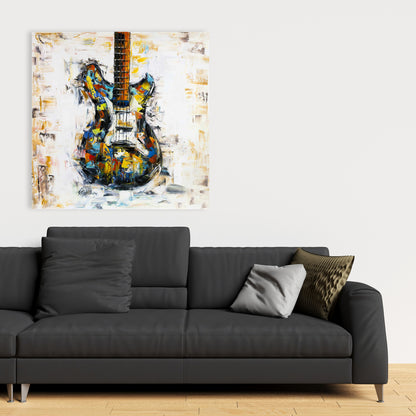 Toile abstraite colorée avec guitare | Décoration d'intérieur moderne