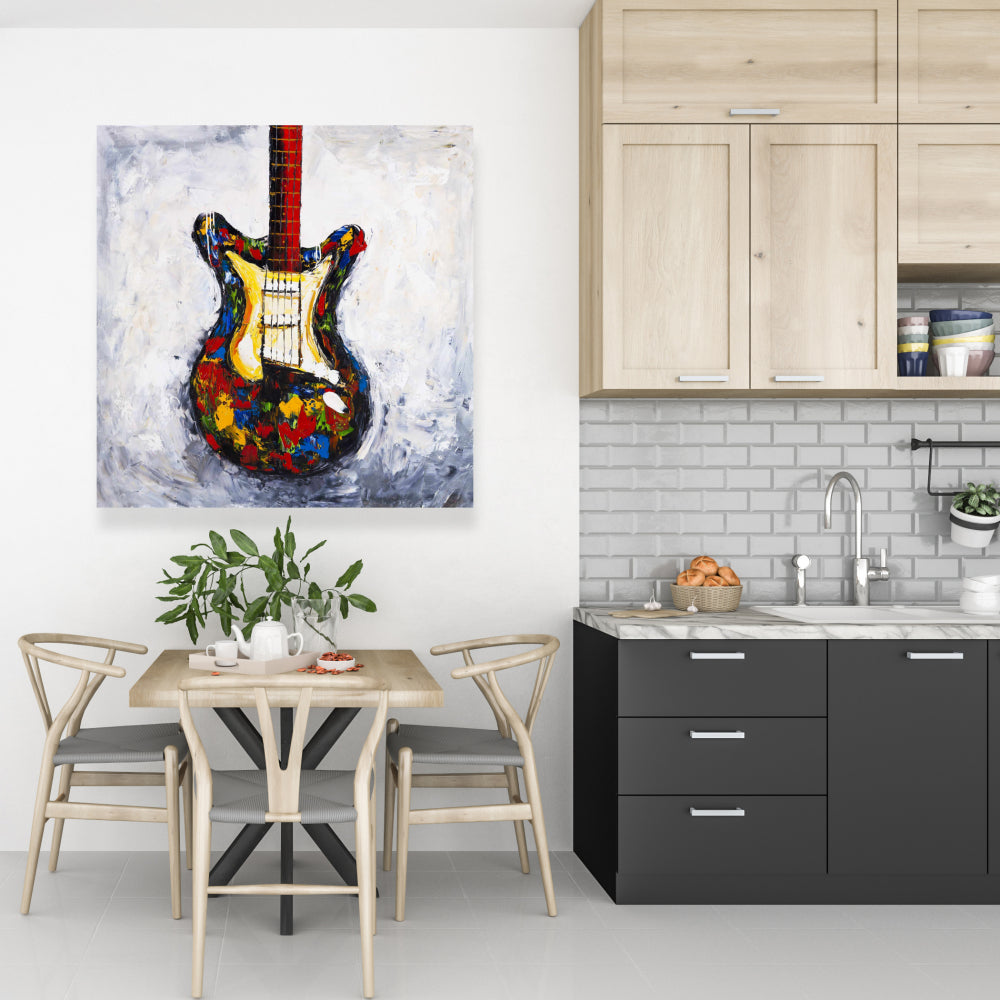 Colorful Guitar Blue Canvas - Contemporary Home Decor Art