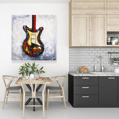 Colorful Guitar Blue Canvas - Contemporary Home Decor Art