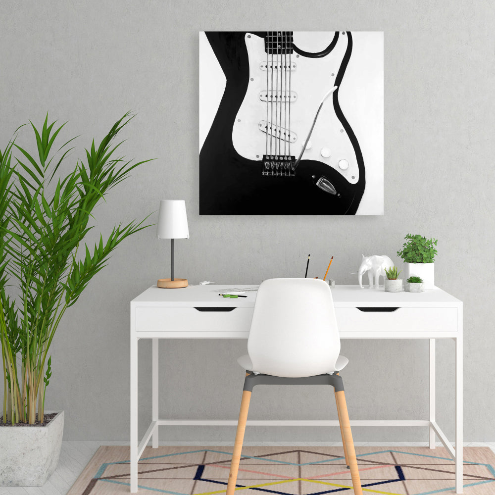 Black Electric Guitar Canvas | White Hobbies Home Decor