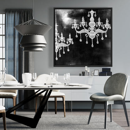 White Chandeliers Framed Canvas - Elegant Bedroom Decor