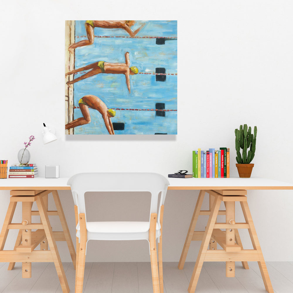 Swimmers Blue Canvas - Figurative Art for Home Decor