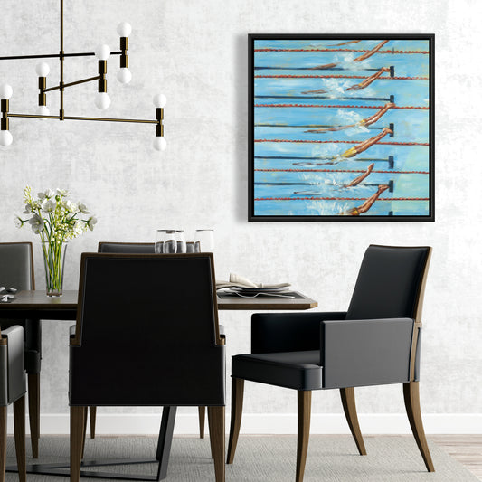 Contemporary Blue Hobbies Framed Canvas | Olympic Swimmers Decor