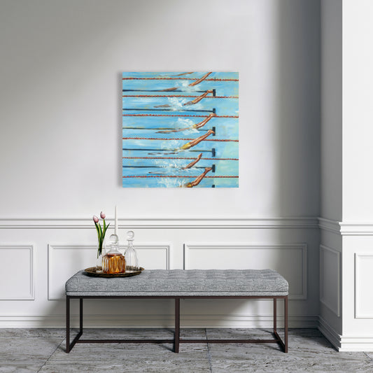 Olympic Swimmers Blue Canvas - Modern Man Cave Wall Art