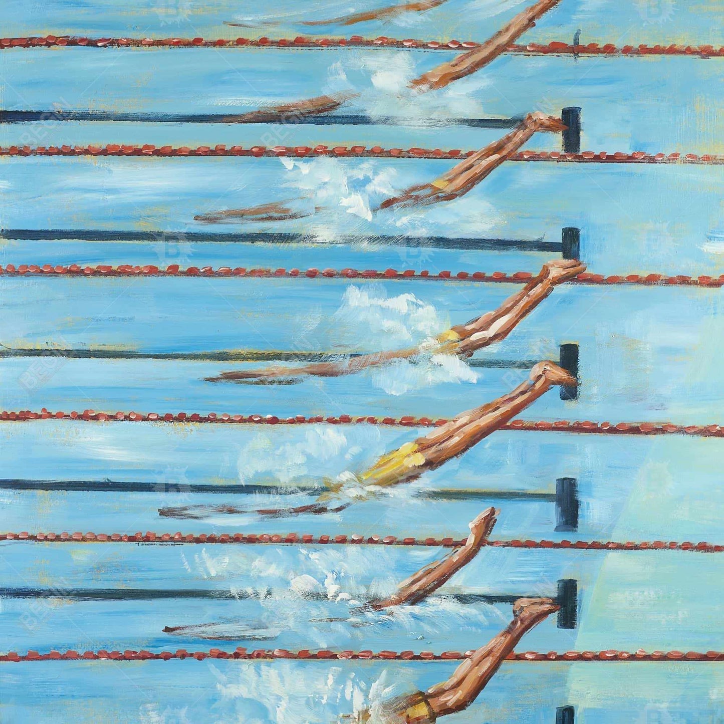 Olympic Swimmers Blue Canvas - Modern Man Cave Wall Art