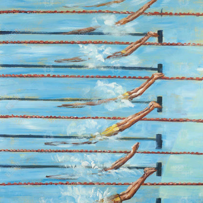 Olympic Swimmers Blue Canvas - Modern Man Cave Wall Art