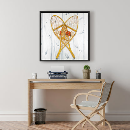 Vintage Wood Snowshoes | Rustic Framed Canvas Home Decor