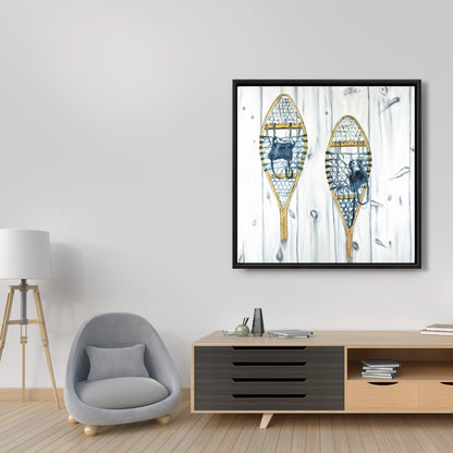 Blue Rustic Framed Canvas - Vintage Wood Snowshoes Decor